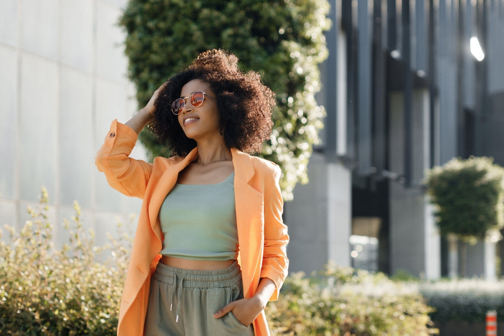 Woman wearing luxury hair in Atlanta Georgia